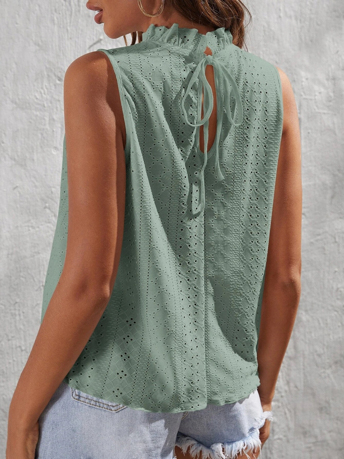 Tied Eyelet Mock Neck Tank - The Goddess Galleries