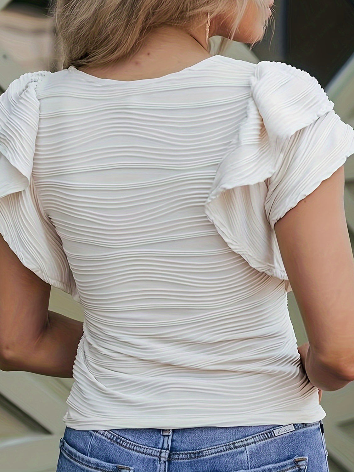 Full Size Ruffled Round Neck Cap Sleeve Blouse - The Goddess Galleries