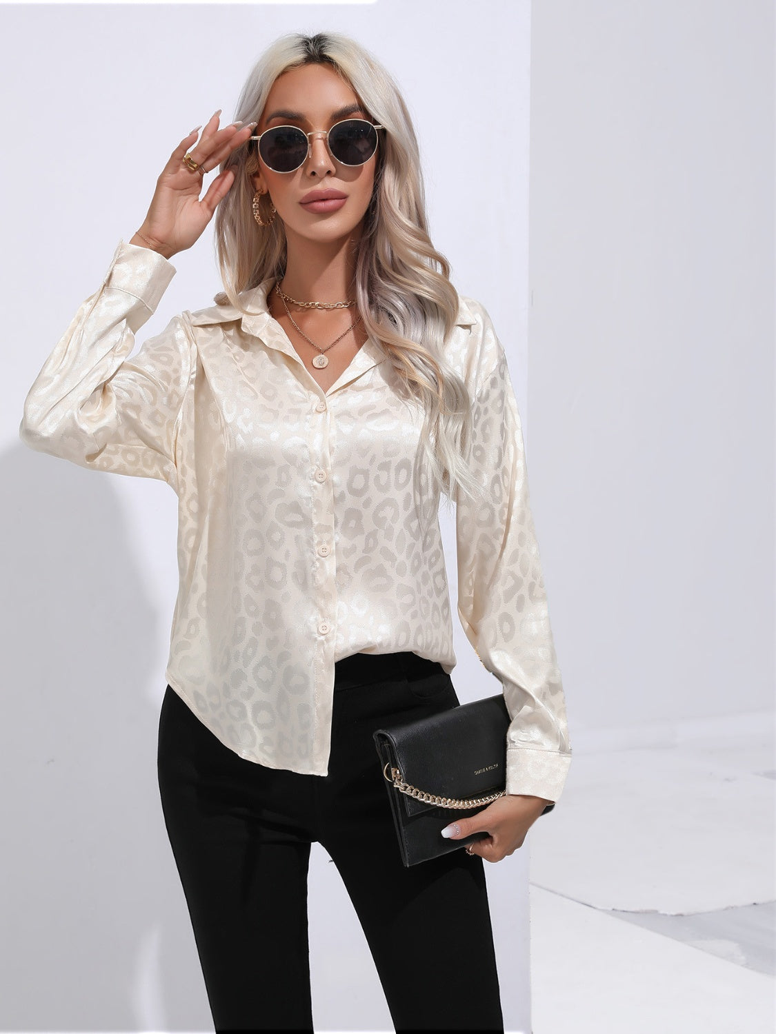 Leopard Collared Neck Long Sleeve Shirt - The Goddess Galleries