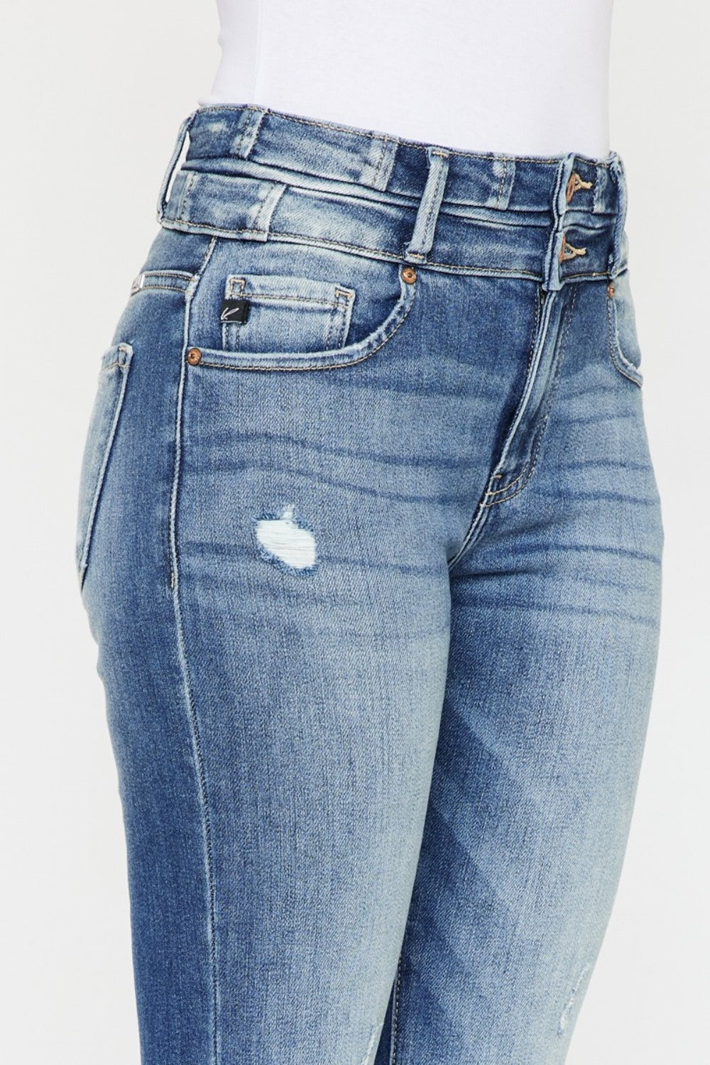 Kancan High Rise Wide Waistband Flare Jeans - The Goddess Galleries