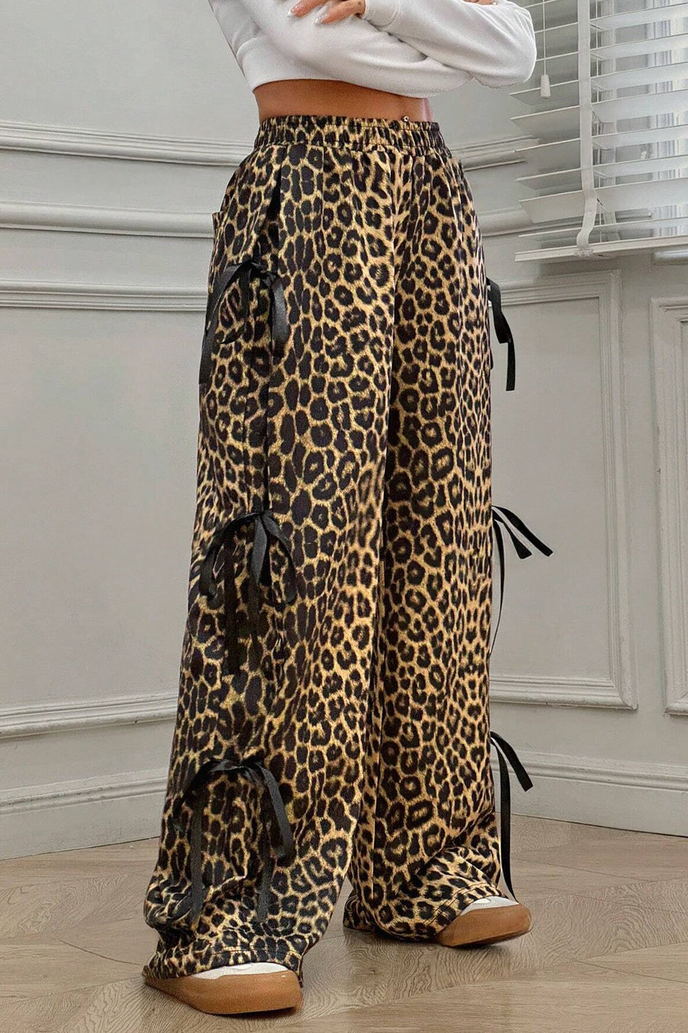 Leopard Bow Tie Elastic Waist Pants - The Goddess Galleries