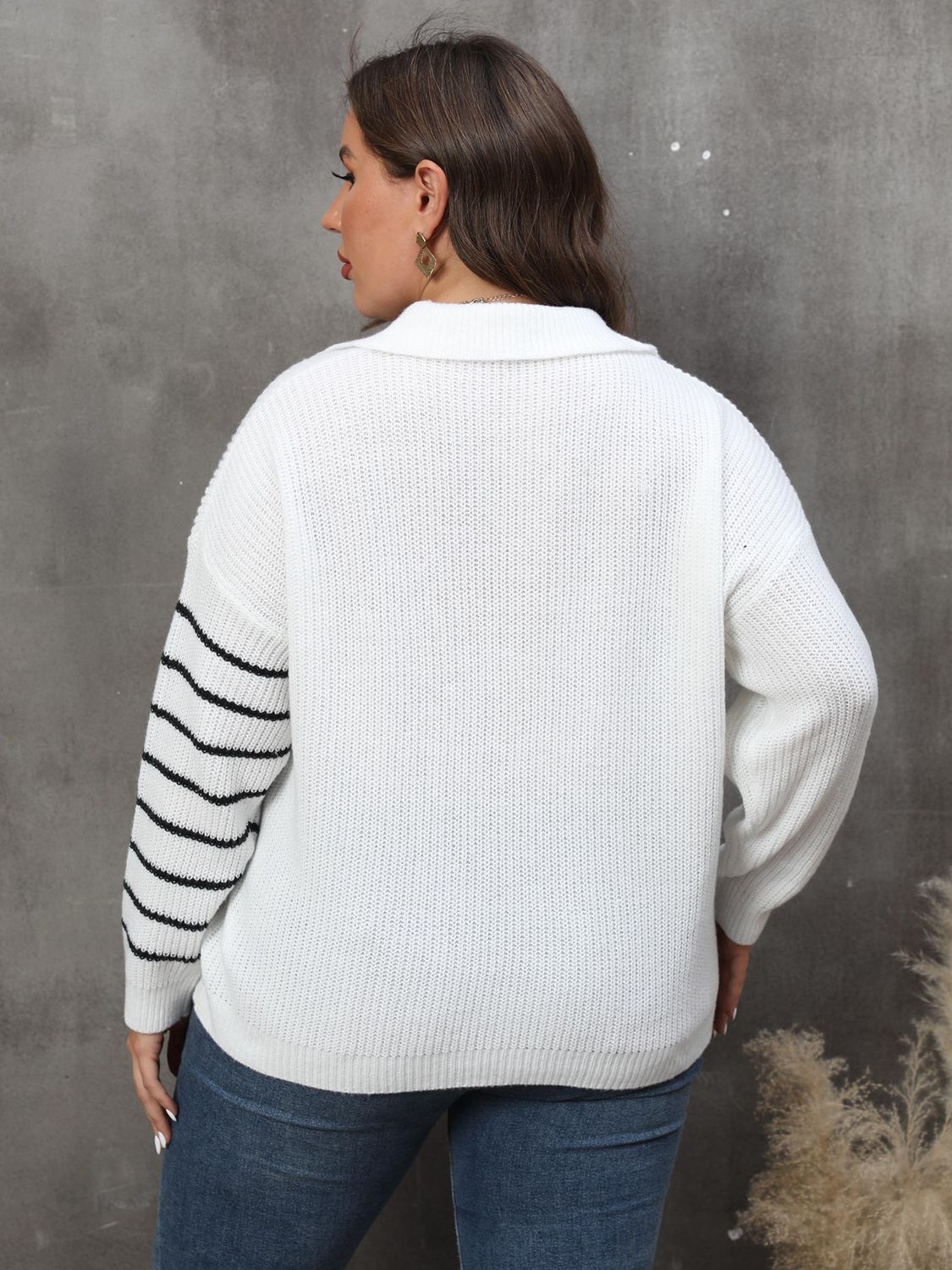 Plus Size Striped V-Neck Sweater - The Goddess Galleries