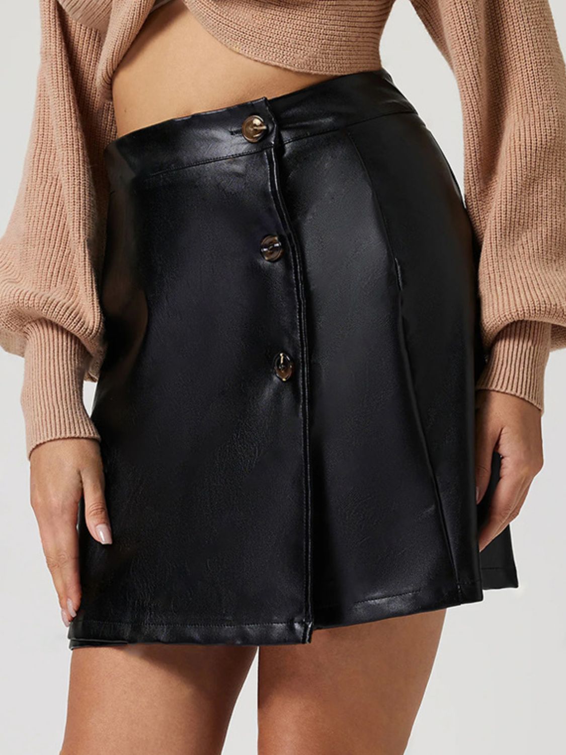Buttoned High Rise Mini Skirt - The Goddess Galleries