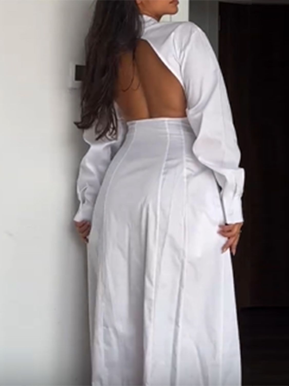 Devine Backless Long Sleeve Midi Shirt Dress - The Goddess Galleries