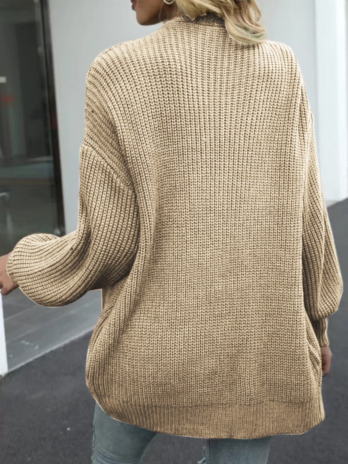 Drop Shoulder Balloon Sleeve Cardigan - The Goddess Galleries