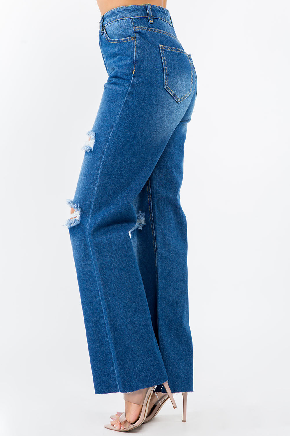 American Bazi High Waist Distressed Wide Leg Jeans - The Goddess Galleries