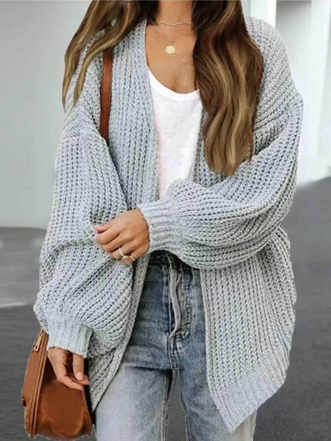 Drop Shoulder Balloon Sleeve Cardigan - The Goddess Galleries