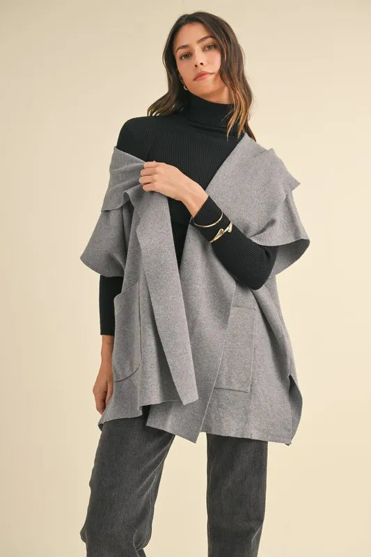 MABLE Knit Open Front Hooded Cardigan With Pocket - The Goddess Galleries
