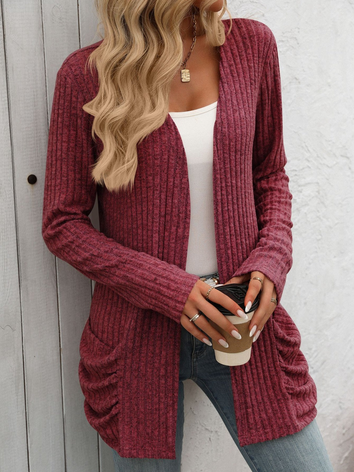 Mandy Open Front Long Sleeve Ribbed Cardigan - The Goddess Galleries