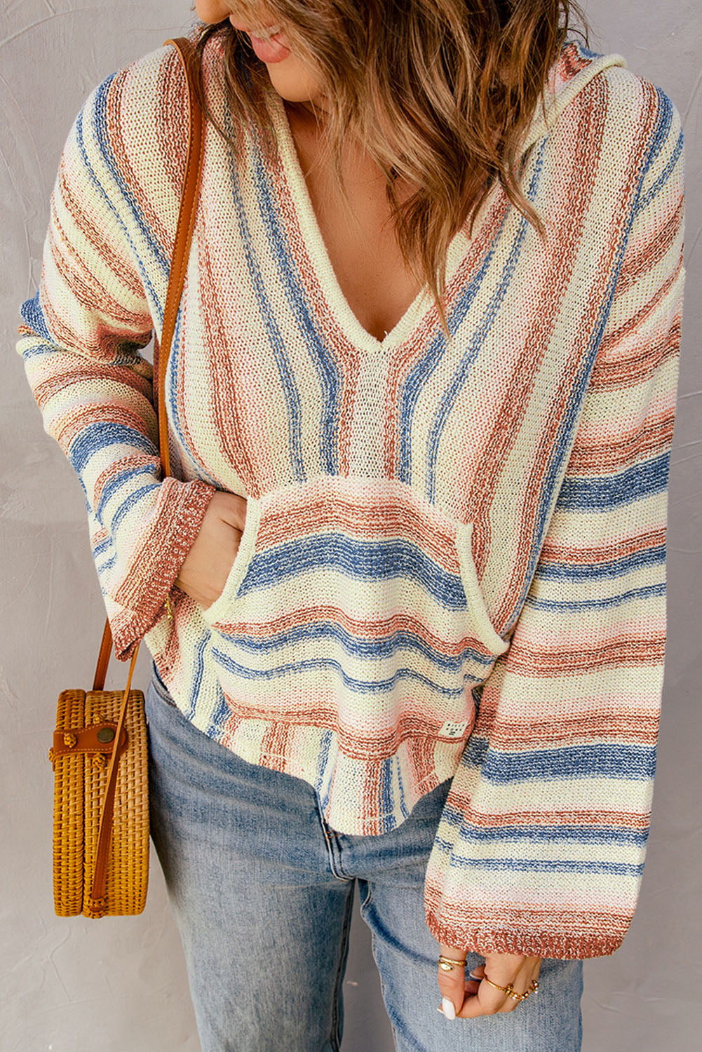 Striped Hooded Sweater with Kangaroo Pocket - The Goddess Galleries