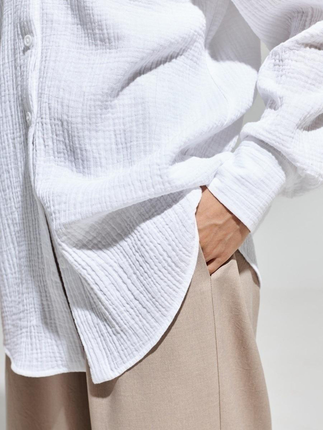 Textured Collared Neck Long Sleeve Shirt - The Goddess Galleries