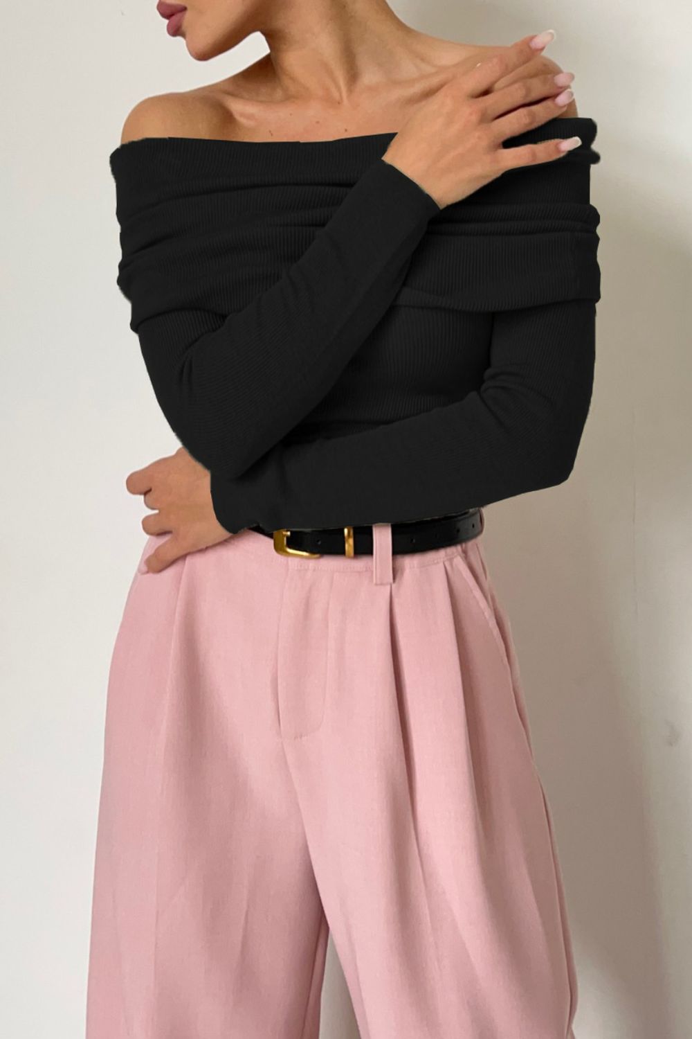 Off-Shoulder Long Sleeve Knit Top - The Goddess Galleries