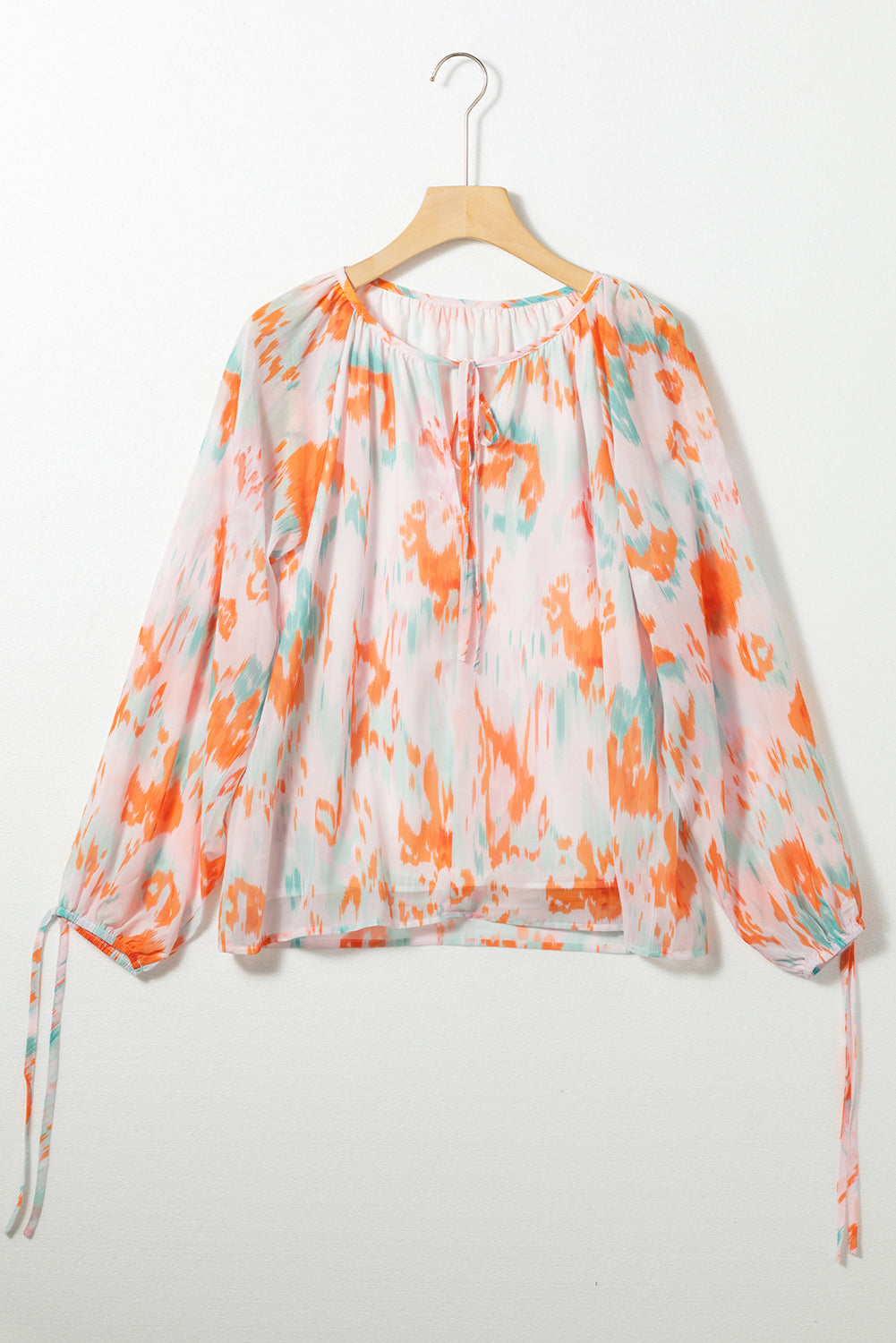 Printed Tie Neck Long Sleeve Blouse - The Goddess Galleries
