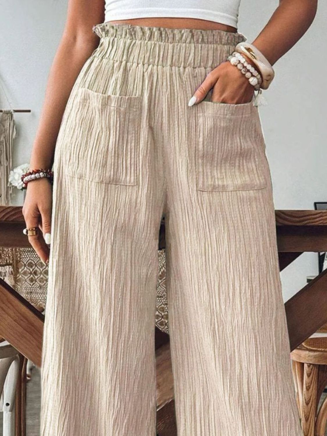 Pocketed Elastic Waist Wide Leg Pants - The Goddess Galleries