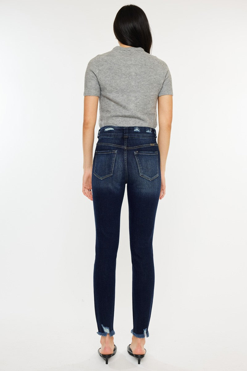 Kancan Full Size Cat's Whiskers Raw Hem High Waist Jeans - The Goddess Galleries