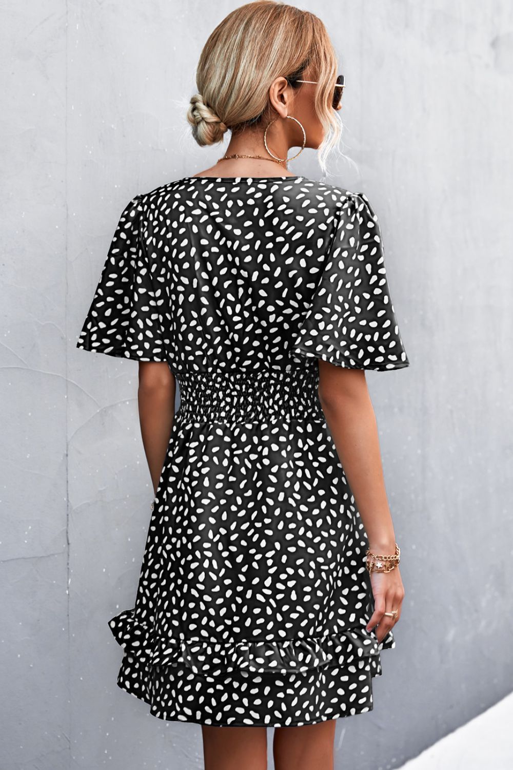 Printed Smocked Waist Layered Surplice Dress - The Goddess Galleries