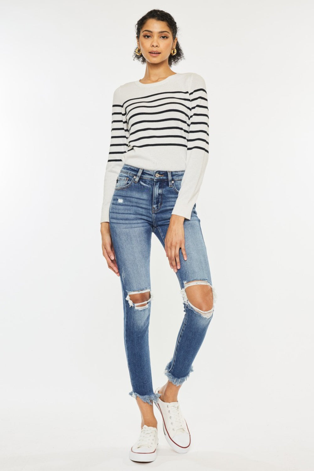 Kancan High Waist Distressed Raw Hem Ankle Skinny Jeans - The Goddess Galleries