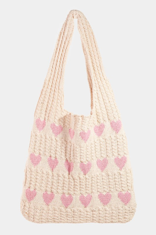 Fame Contrast Heart Crochet Tote Bag - The Goddess Galleries