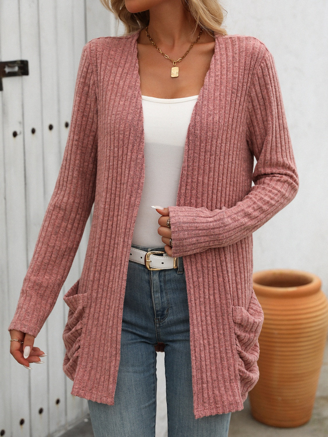 Mandy Open Front Long Sleeve Ribbed Cardigan - The Goddess Galleries
