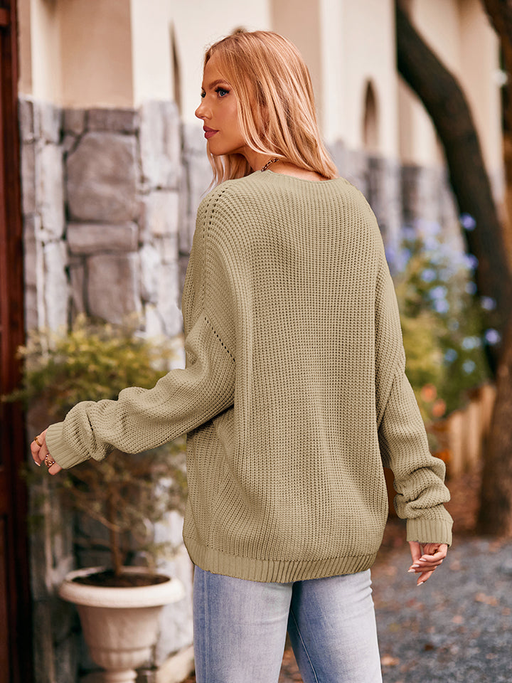 Waffle-Knit Long Sleeve Sweater - The Goddess Galleries