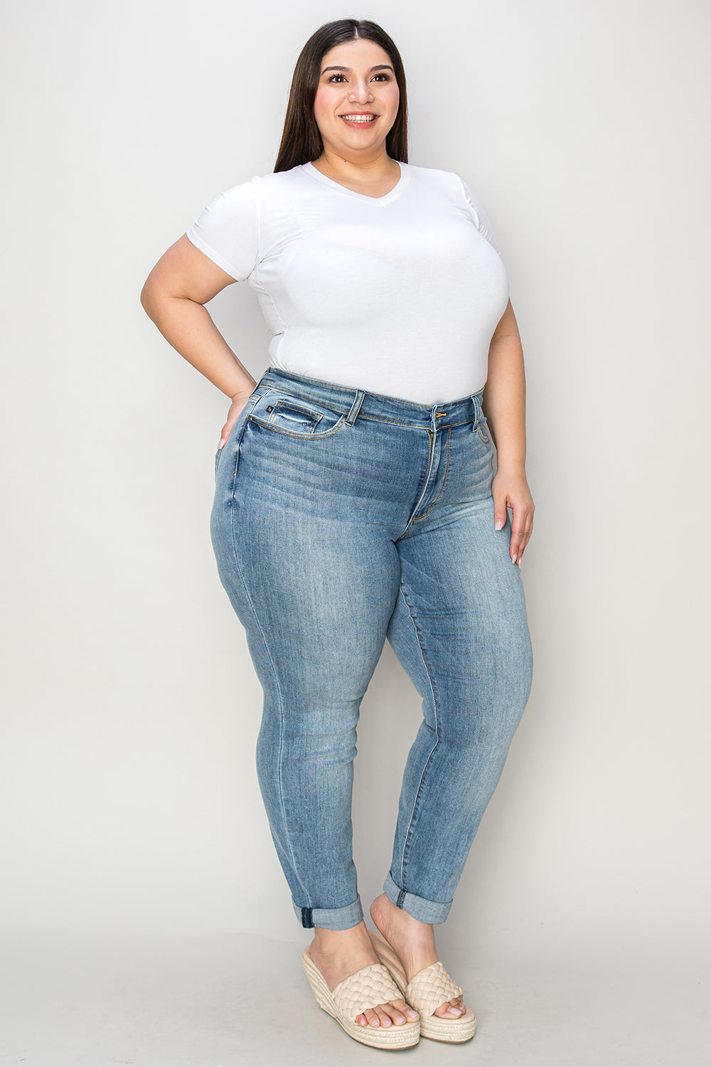Judy Blue Full Size Cuffed Hem Slim Jeans - The Goddess Galleries