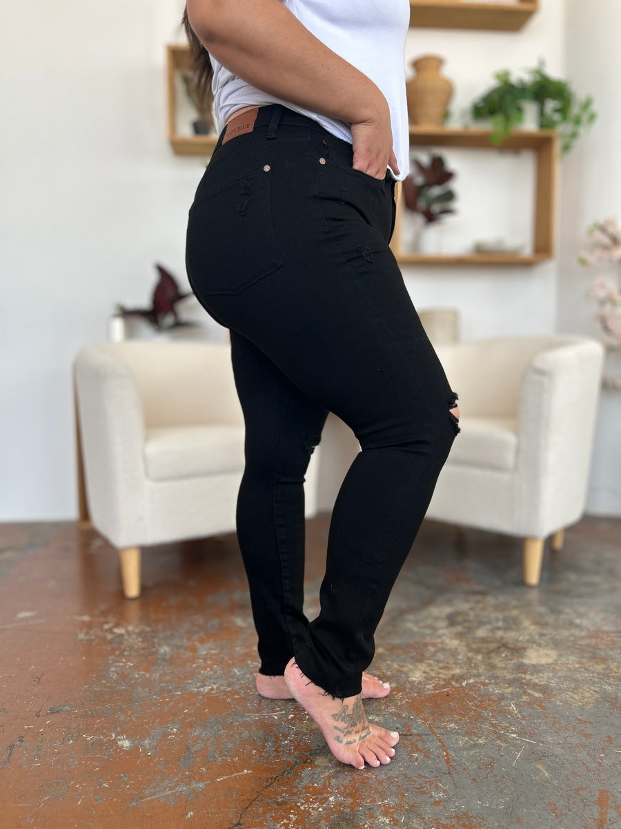 Judy Blue Full Size Distressed Tummy Control High Waist Skinny Jeans - The Goddess Galleries