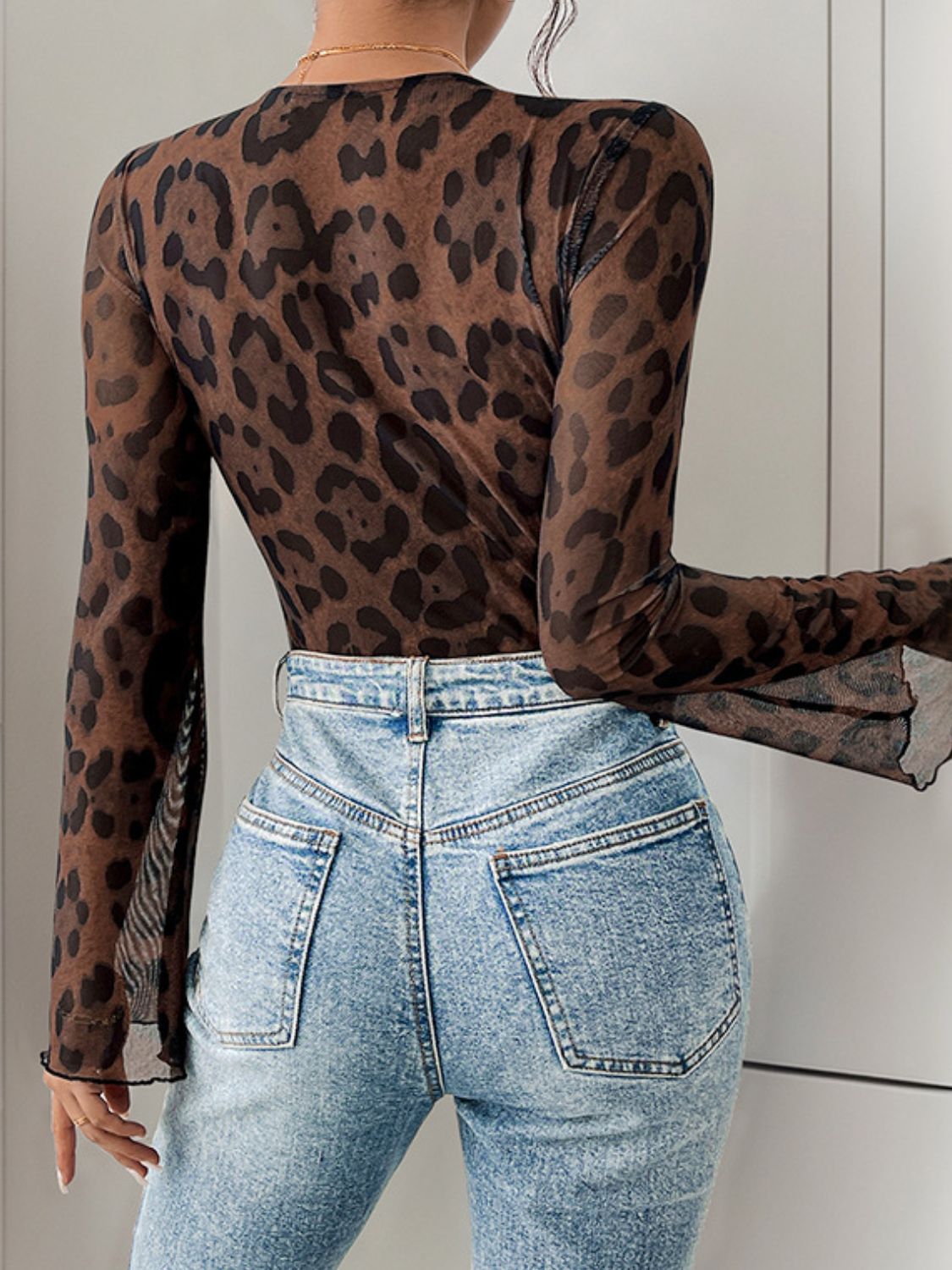Perfee Leopard V-Neck Lace Bodysuit - The Goddess Galleries