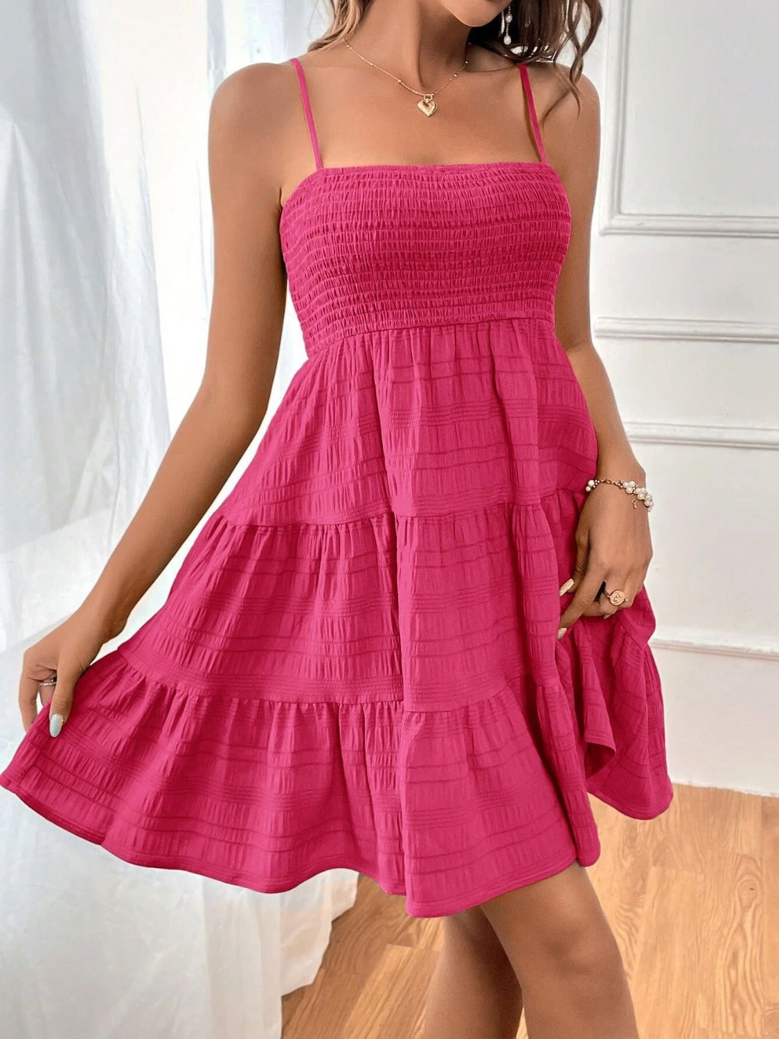 Tiered Smocked Square Neck Cami Dress - The Goddess Galleries