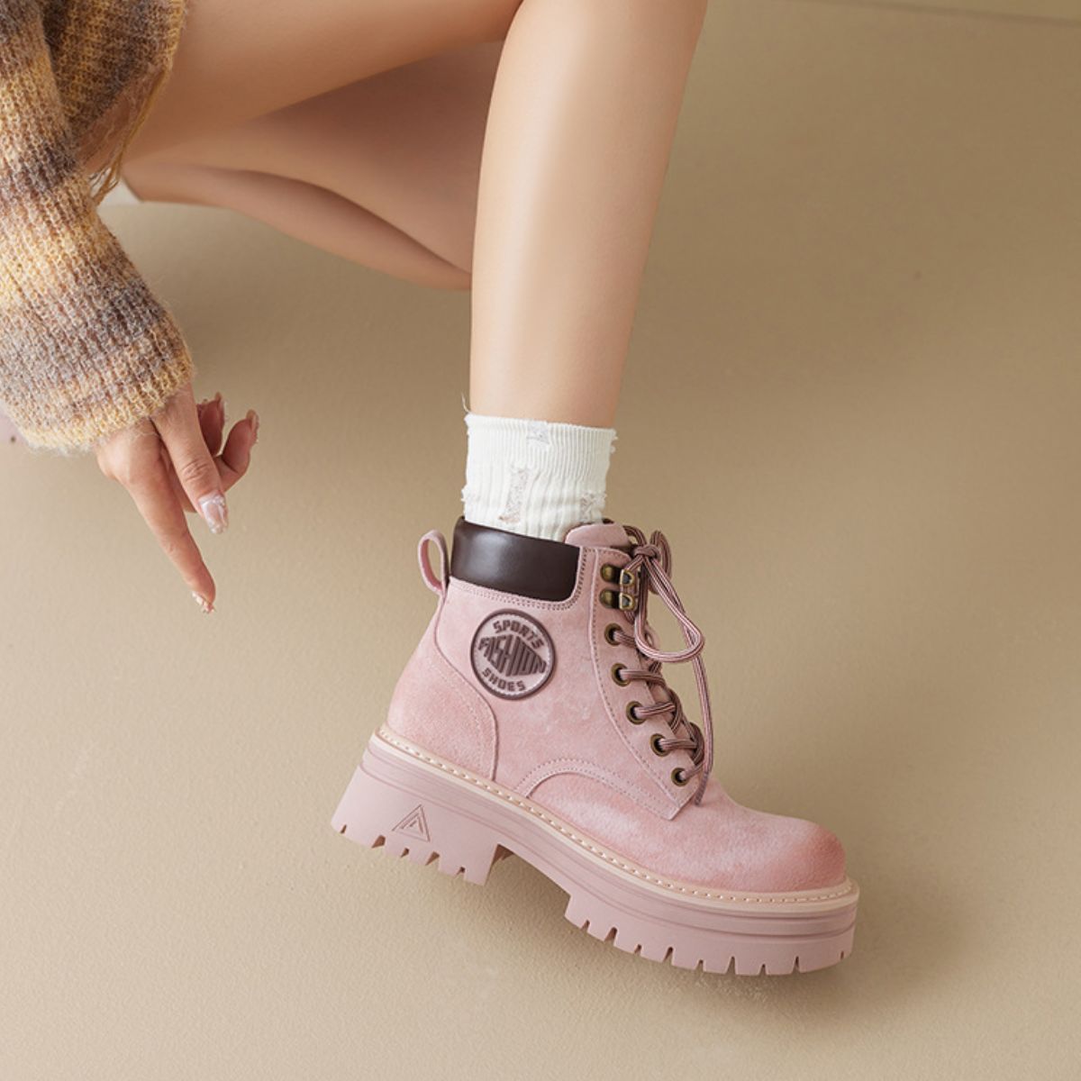 Round Toe Platform Lace Up Boots - The Goddess Galleries