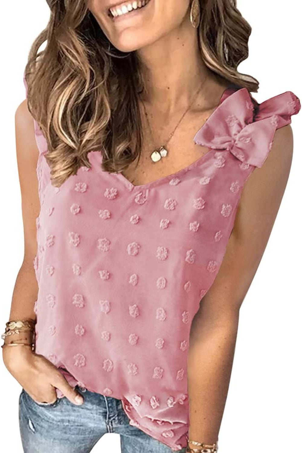 Full Size Swiss Dot V-Neck Tank - The Goddess Galleries