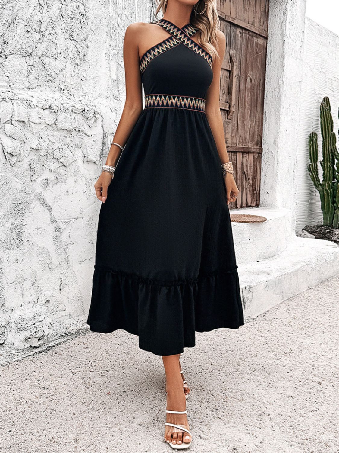 Devine Ruffled Slit Sleeveless Midi Dress - The Goddess Galleries