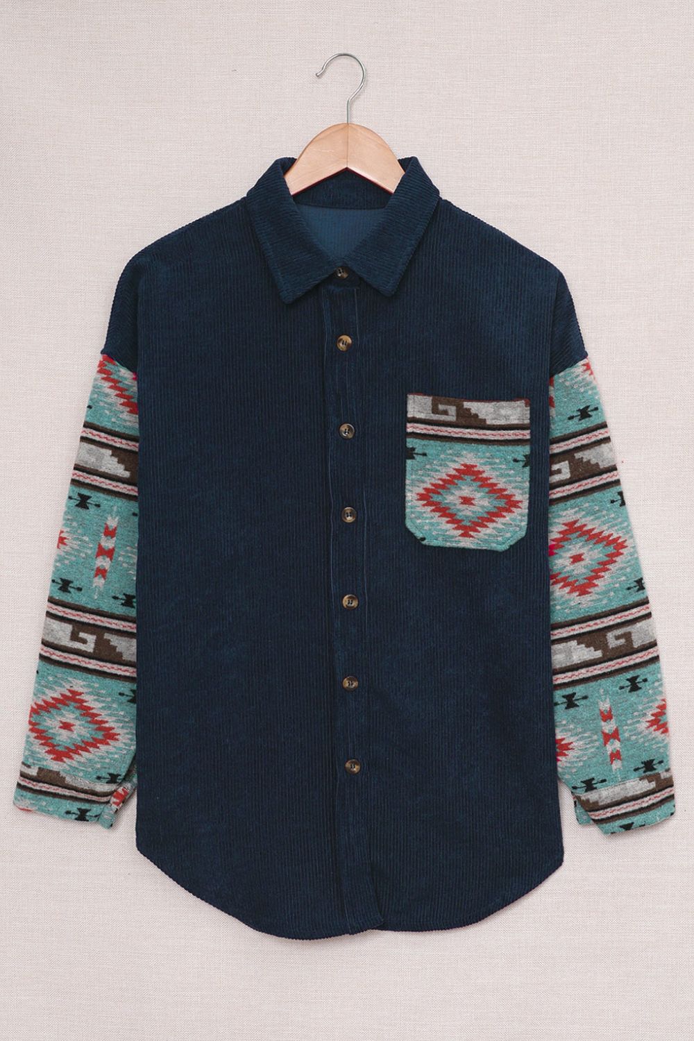 Pocketed Geometric Collared Neck Shacket - The Goddess Galleries
