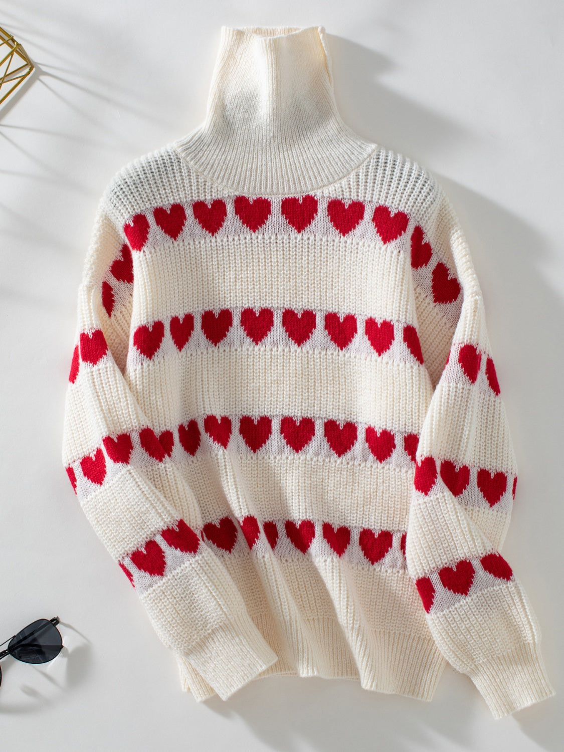 Heart Turtleneck Dropped Shoulder Sweater - The Goddess Galleries