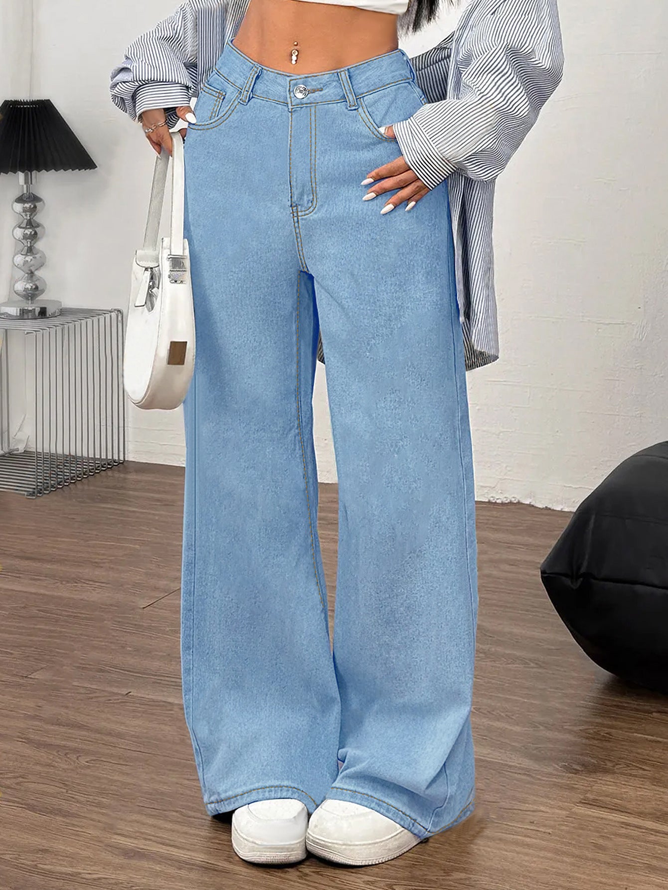 Embroidered Bow Back Wide Leg Jeans - The Goddess Galleries