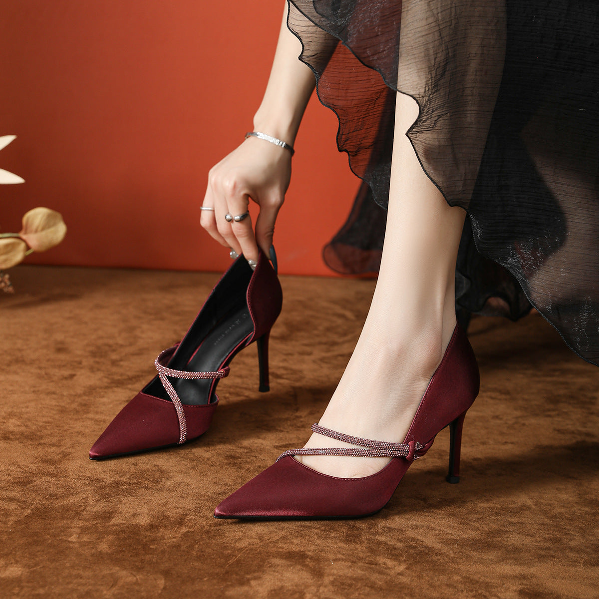 Point Toe Rhinestone High Heel Pumps - The Goddess Galleries