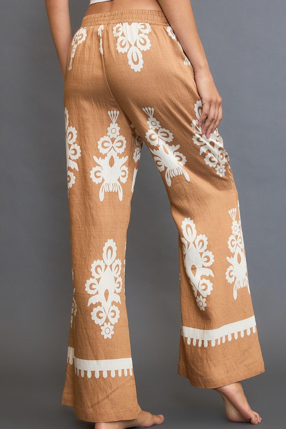 Umgee Full Size Border Print Wide Leg Pants Plus Size - The Goddess Galleries