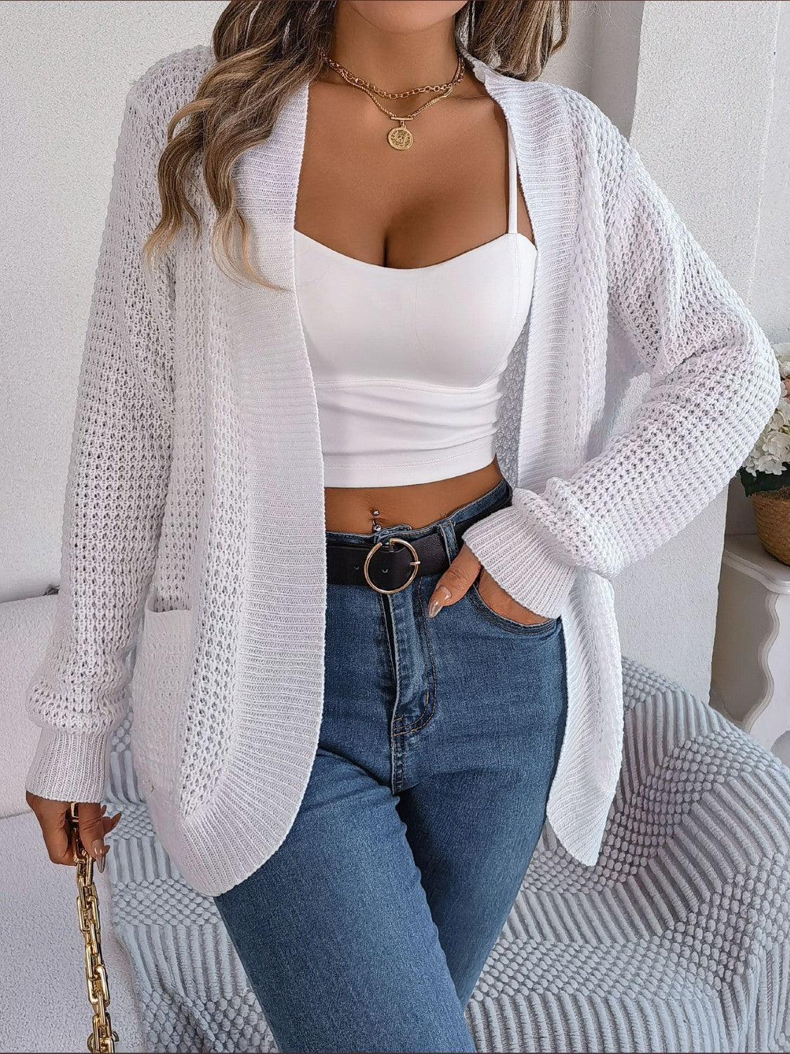 Open Front Long Sleeve Cardigan with Pockets - The Goddess Galleries