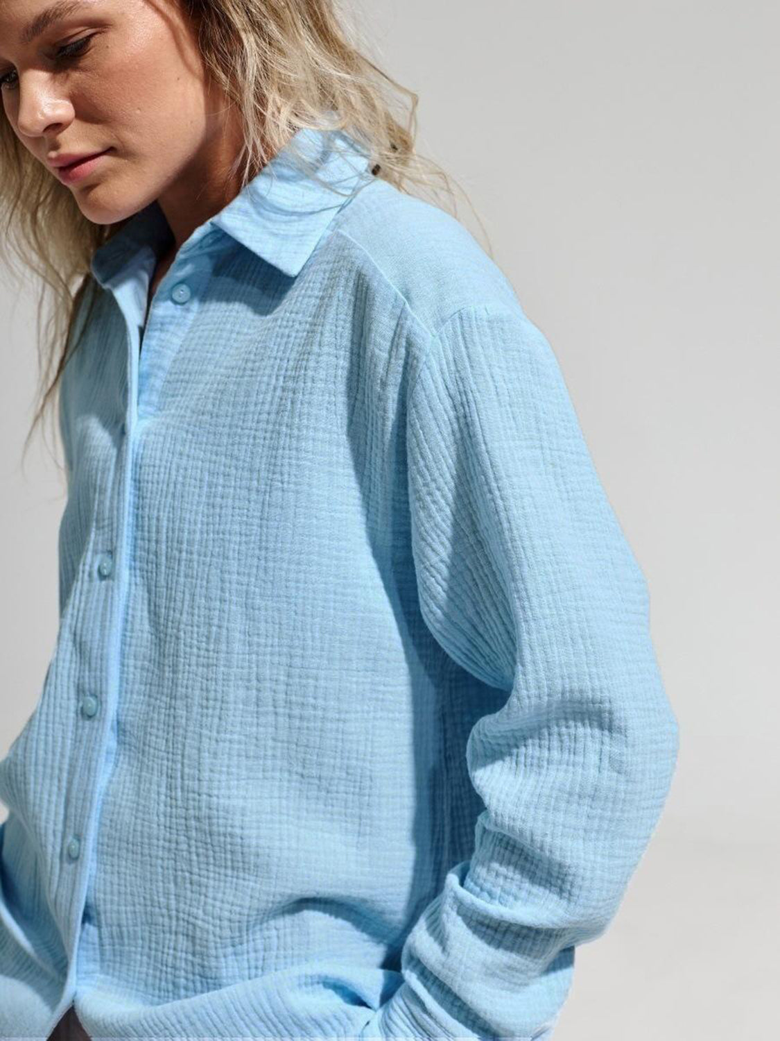 Textured Collared Neck Long Sleeve Shirt - The Goddess Galleries