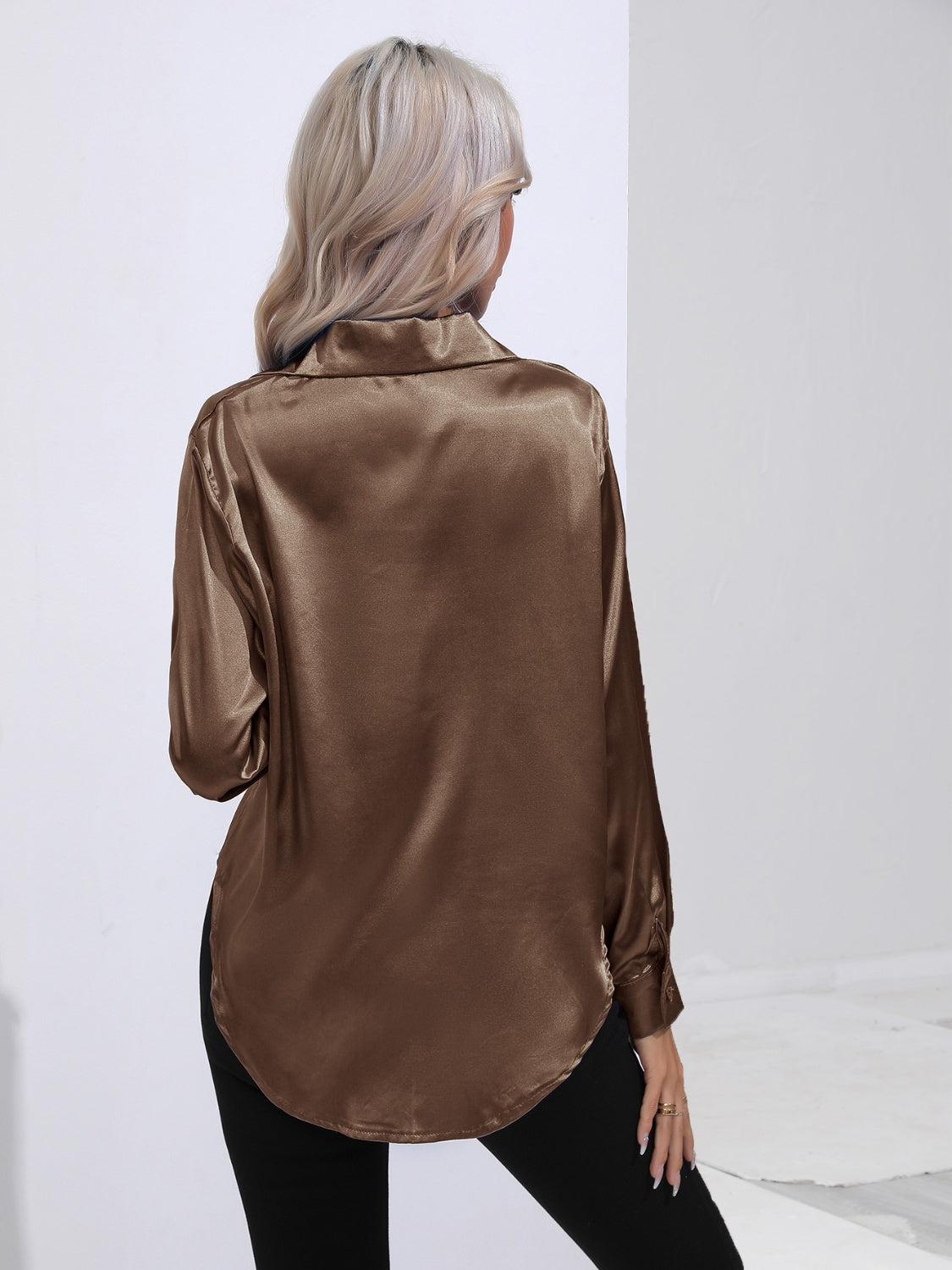 Collared Neck Buttoned Long Sleeve Shirt - The Goddess Galleries
