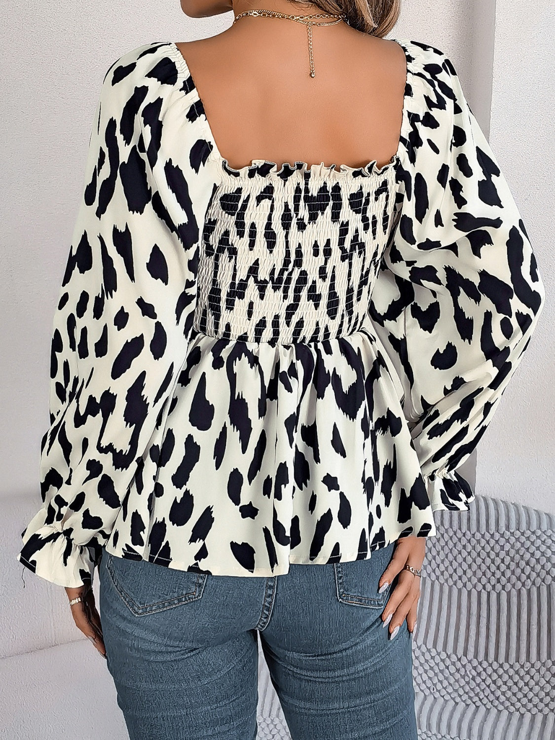 Square Neck Flounce Sleeve Blouse - The Goddess Galleries