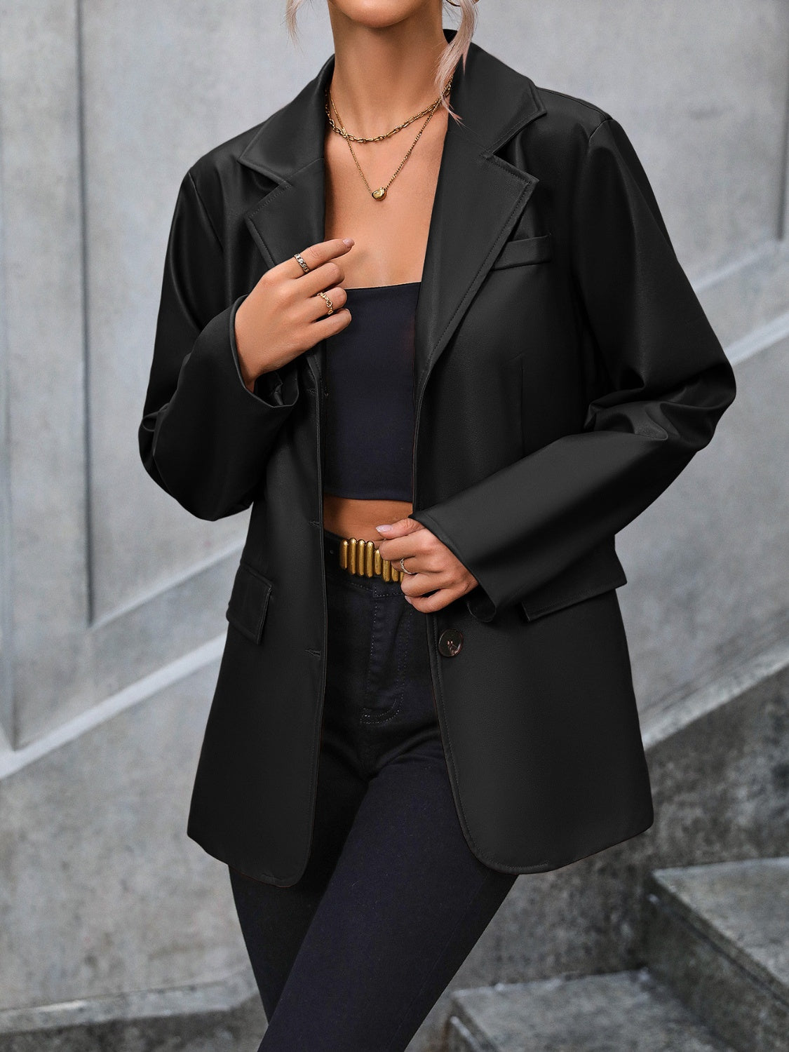 Ivy Lane Pocketed Button Up Collared Neck Blazer - The Goddess Galleries