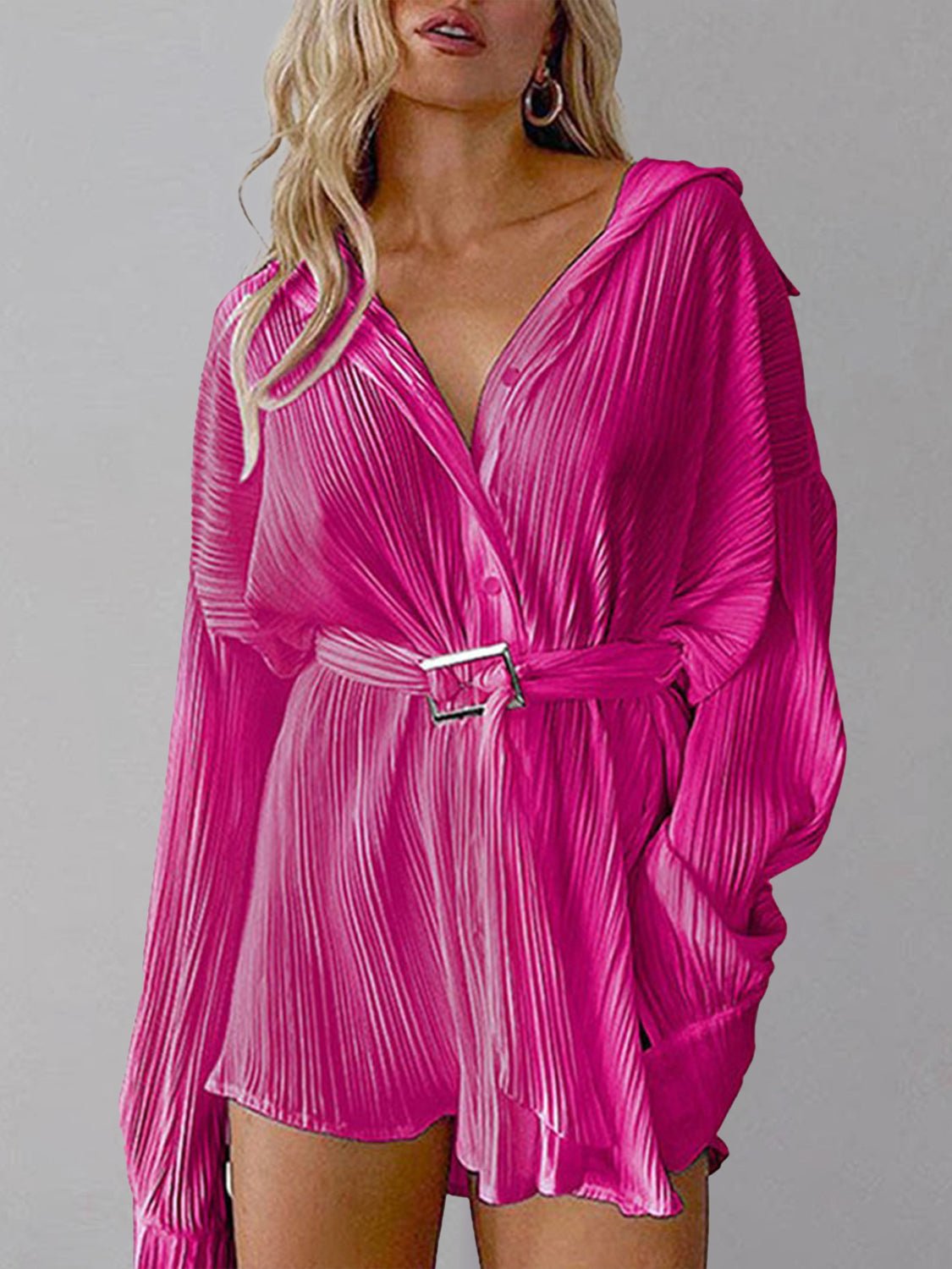 Button Up Dropped Shoulder Shirt Dress - The Goddess Galleries