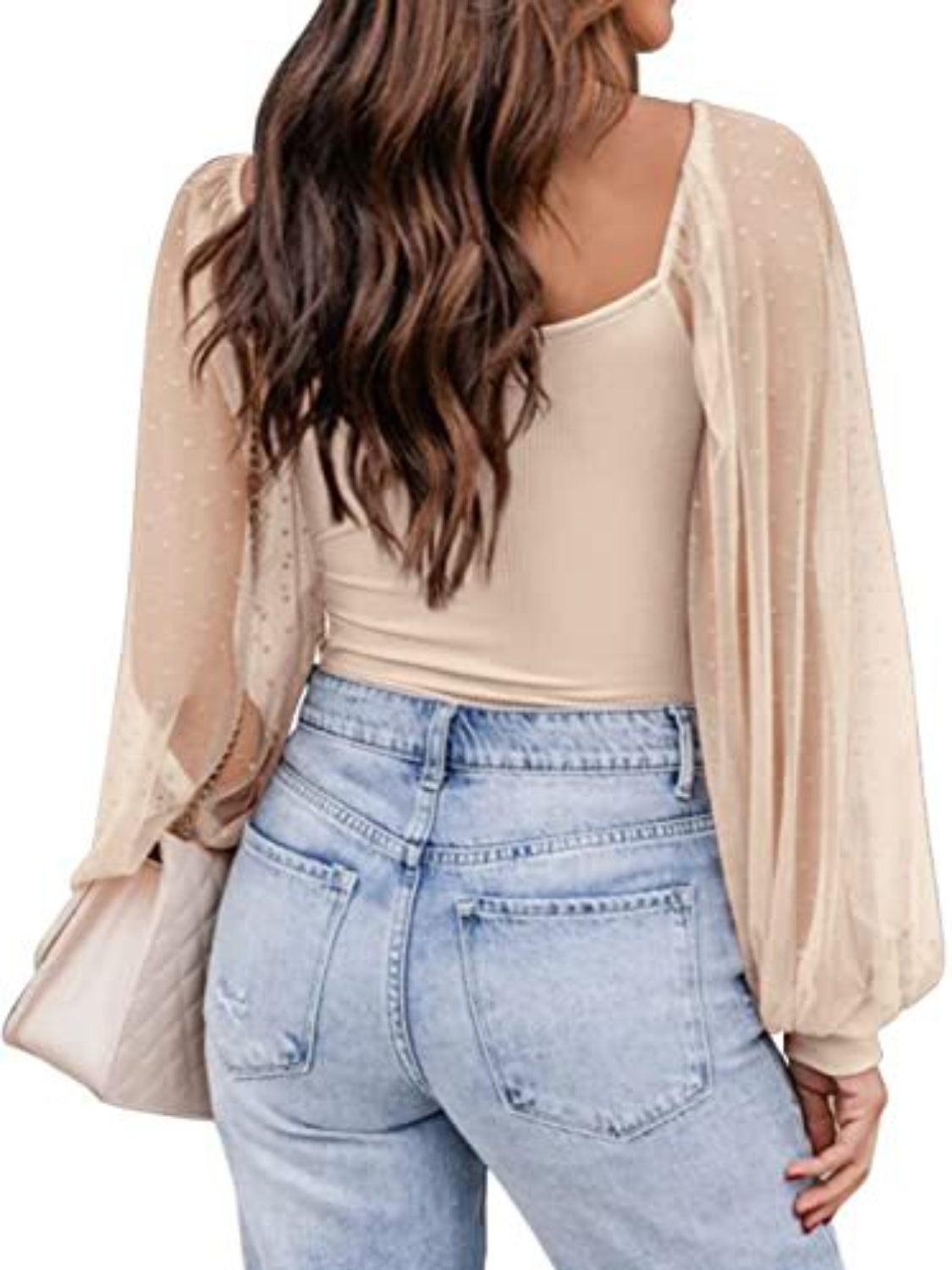 Polka Dot Square Neck Lantern Sleeve Blouse - The Goddess Galleries