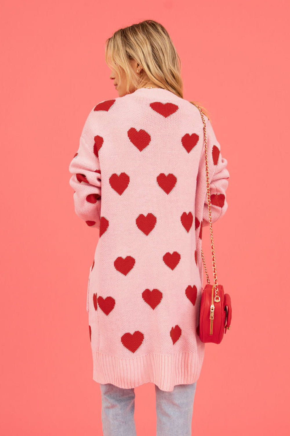 Heart Graphic Open Front Cardigan with Pockets - The Goddess Galleries