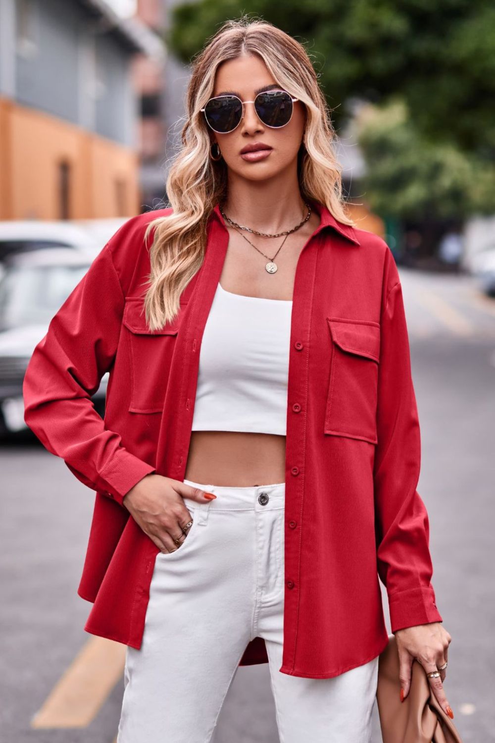 Dropped Shoulder Longline Shirt with Pockets - The Goddess Galleries