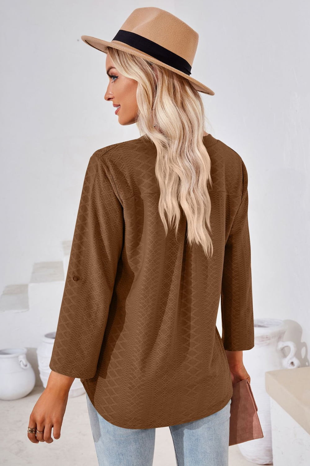 V-Neck Roll-Tap Sleeve Blouse - The Goddess Galleries