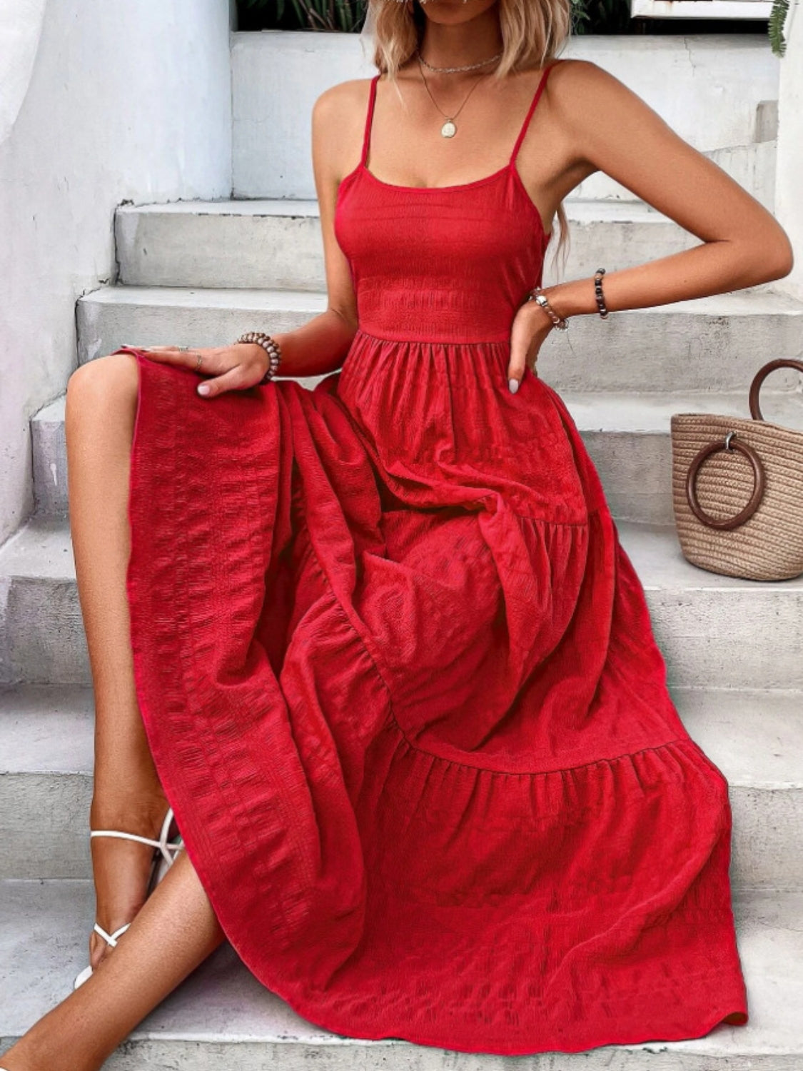 Bow Back Tiered Maxi Cami Dress - The Goddess Galleries