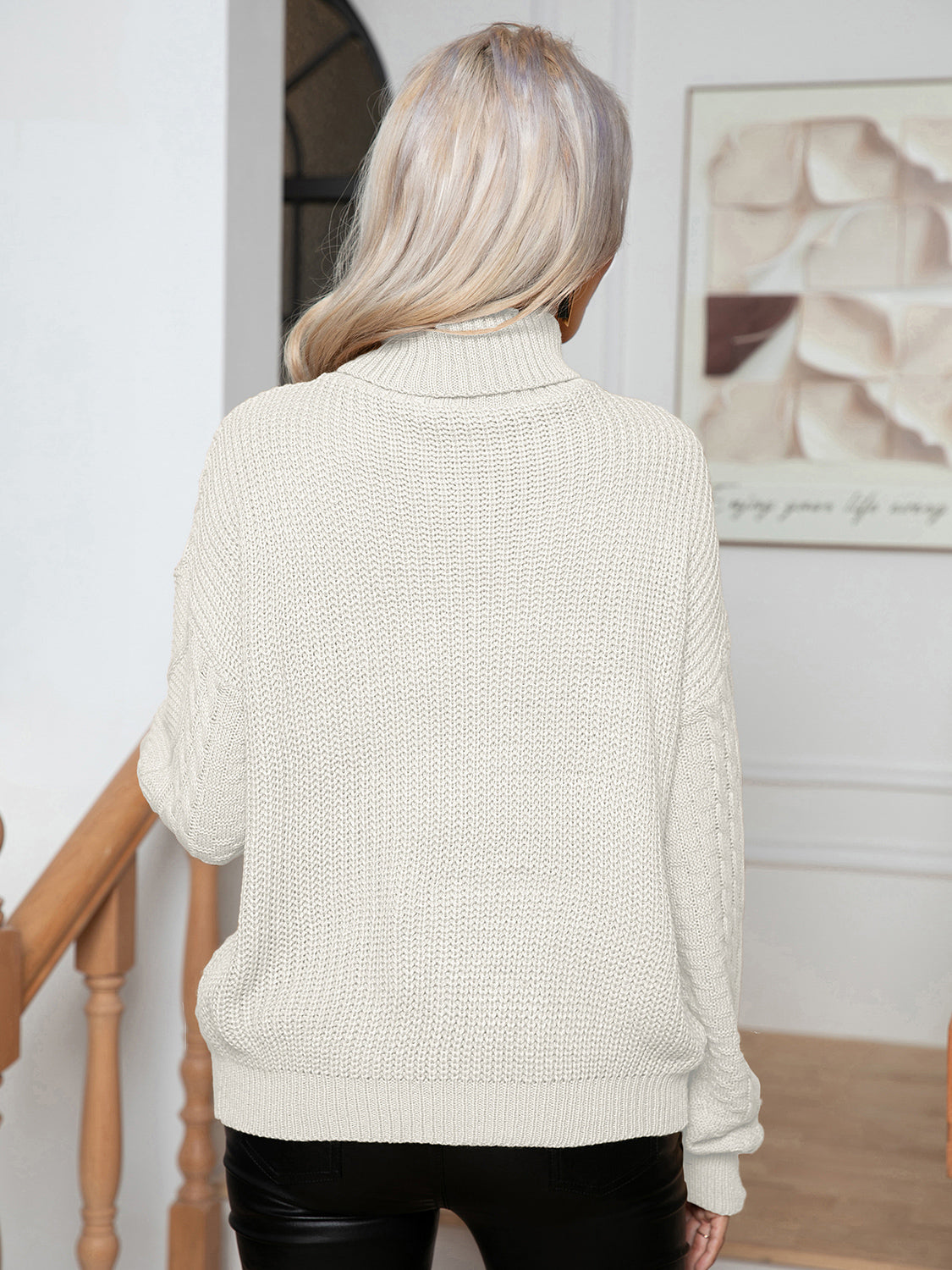Turtleneck Cable-Knit Long Sleeve Sweater - The Goddess Galleries
