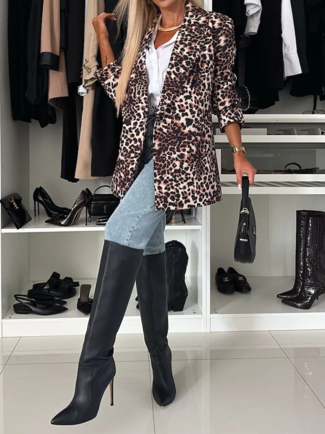 Animal Print Long Sleeve Blazer - The Goddess Galleries