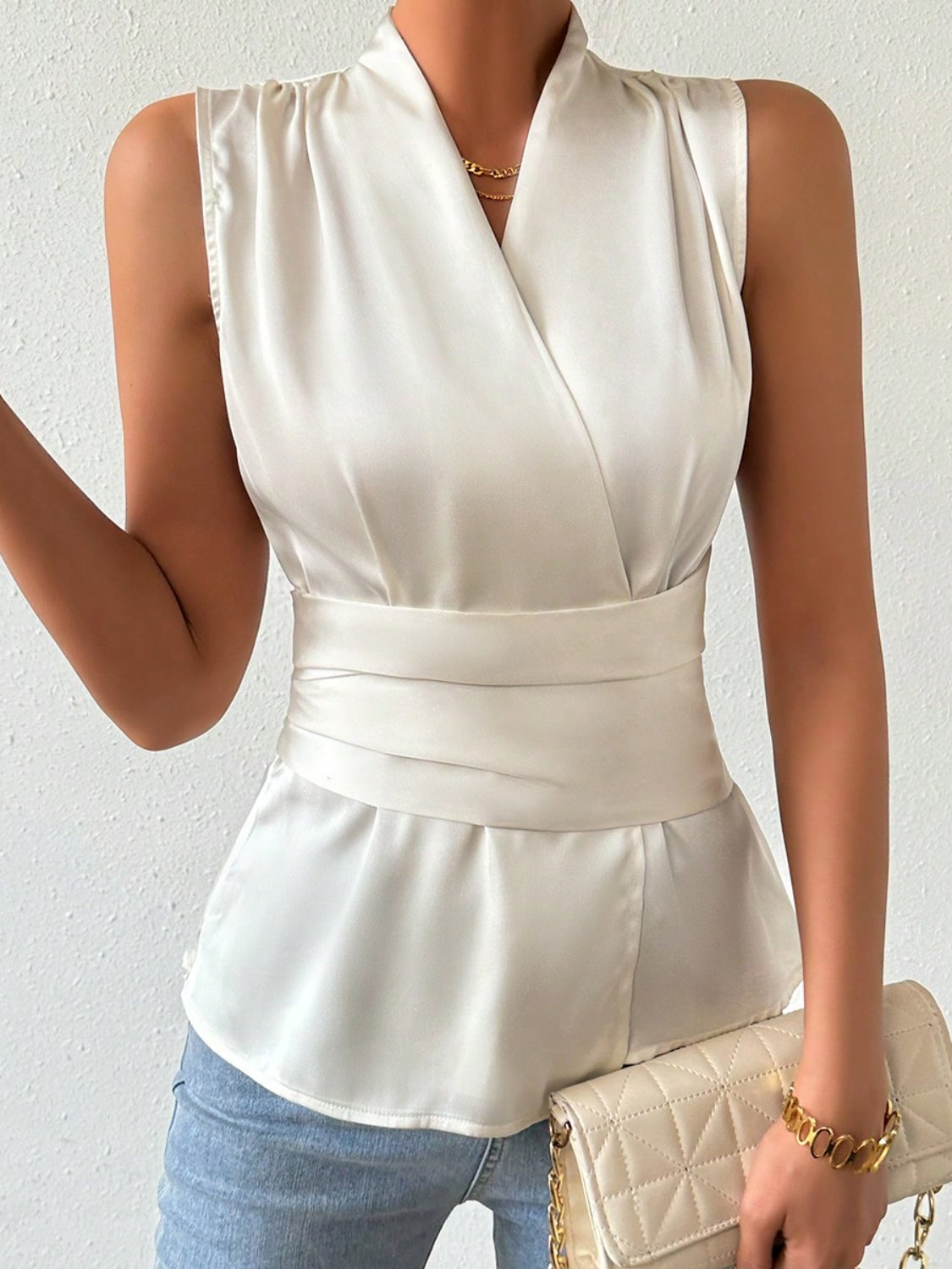 Surplice Sleeveless Satin Blouse - The Goddess Galleries